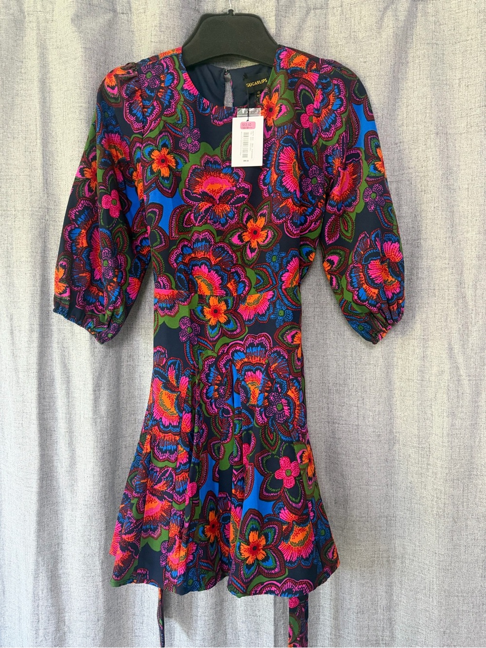 Sugarlips Navy Mini Dress with Pink, Orange & Blue Floral Print